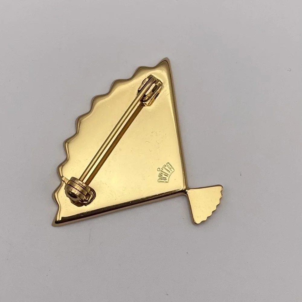 Vintage Damascene Brooch Japanese Amita Fan